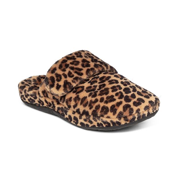 Aetrex Women's Mandy Closed Toe Slippers Leopard Sandals UK 2876-714